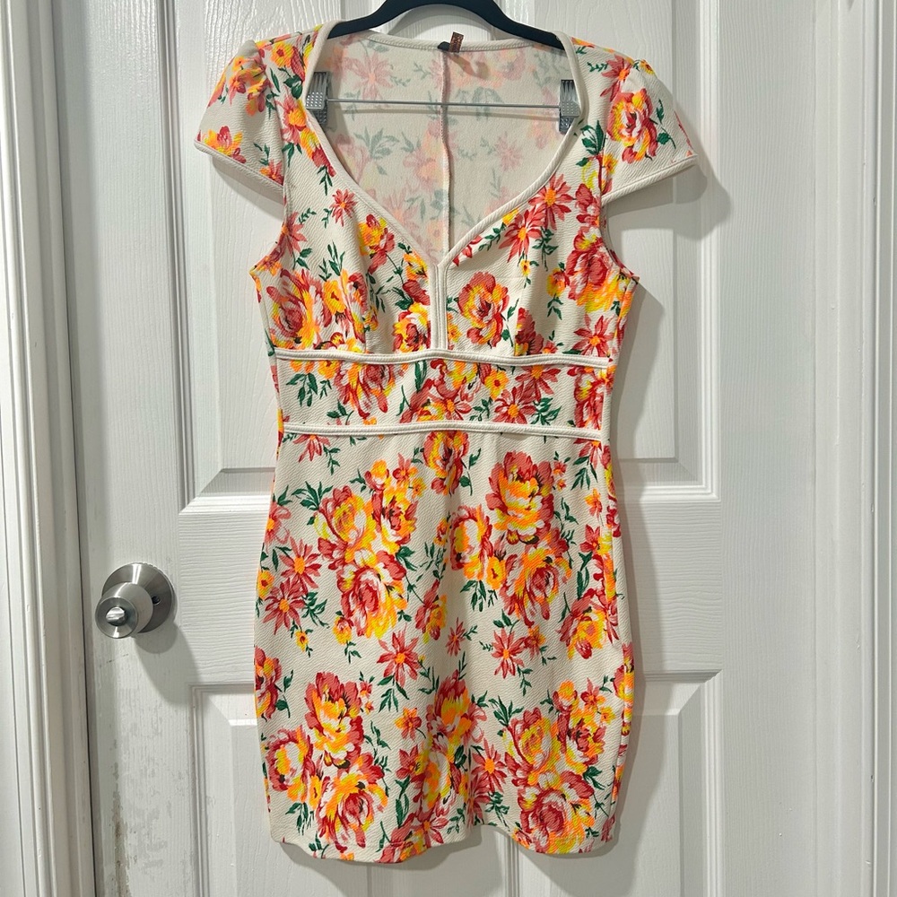 Floral orange mini dress